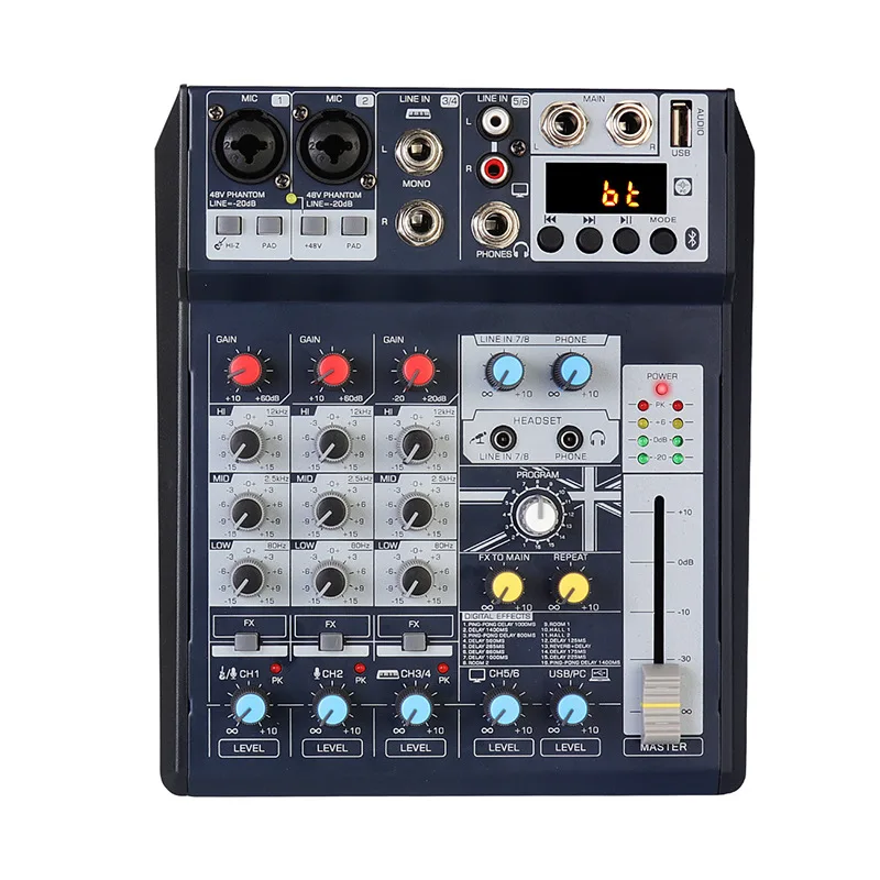 

4 Channels Audio Mixer Mixing Console Bluetooth Sound Mixing Console for Home Karaoke KTV with USB Sound Card Sound Effects