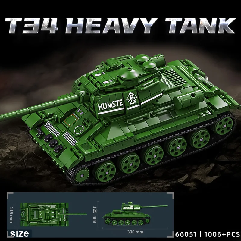 Children's puzzle assembly small particle building blocks track armor T34 heavy tank boy model toy gift