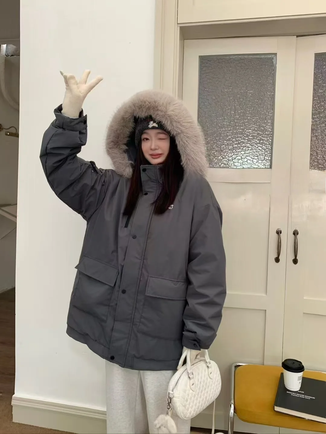 

Свободная парка, зимняя куртка большого размера, уличное ветрозащитное пальто с меховым воротником, теплое повседневное пальто с пуховым наполнителем