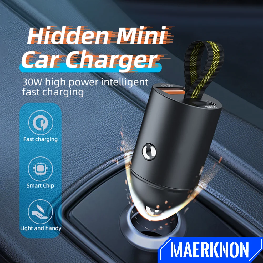 

Mini USB Cigarette Lighter Charger Car Phone Charger Adapter 30W QC3.0 Car Type C Fast Charging For iPhone Xiaomi Huawei Samsung