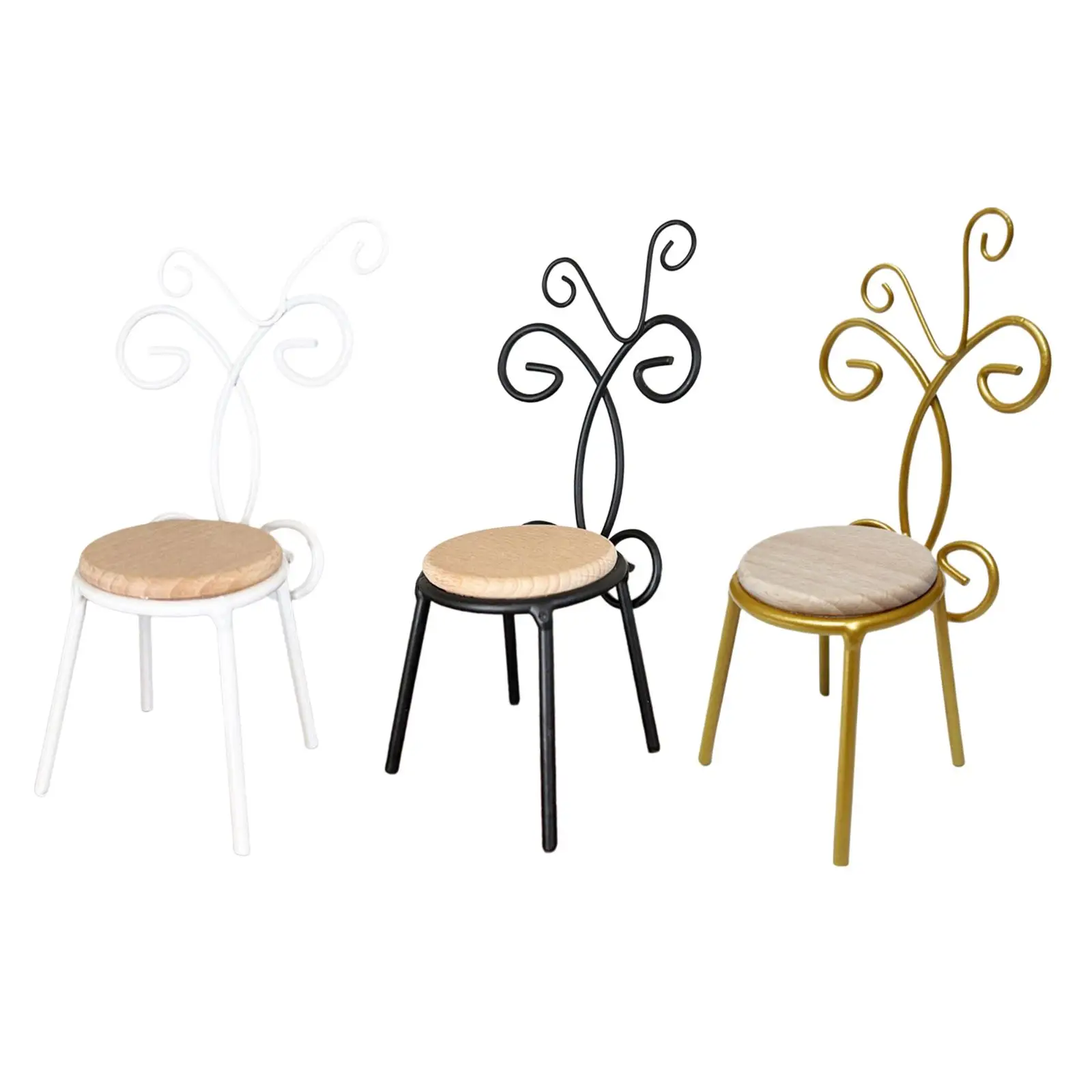 Mini cadeira para casa de bonecas, mini modelo de móveis, assento traseiro de arte em ferro em escala 1/6 para acessórios de cena diy, jogo de simulação de casa de bonecas