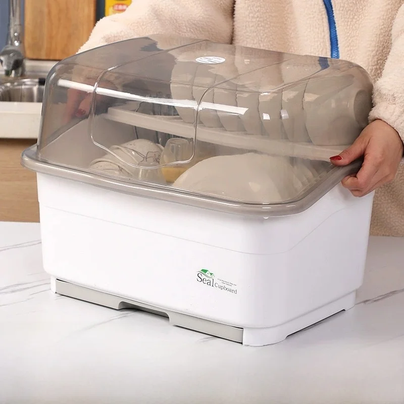 

Kitchen Storage Box Dish Drainer Coverable Utensil Cabinet Chopsticks Holder Plate Bowl Organizer Drainage Rack Dining Set