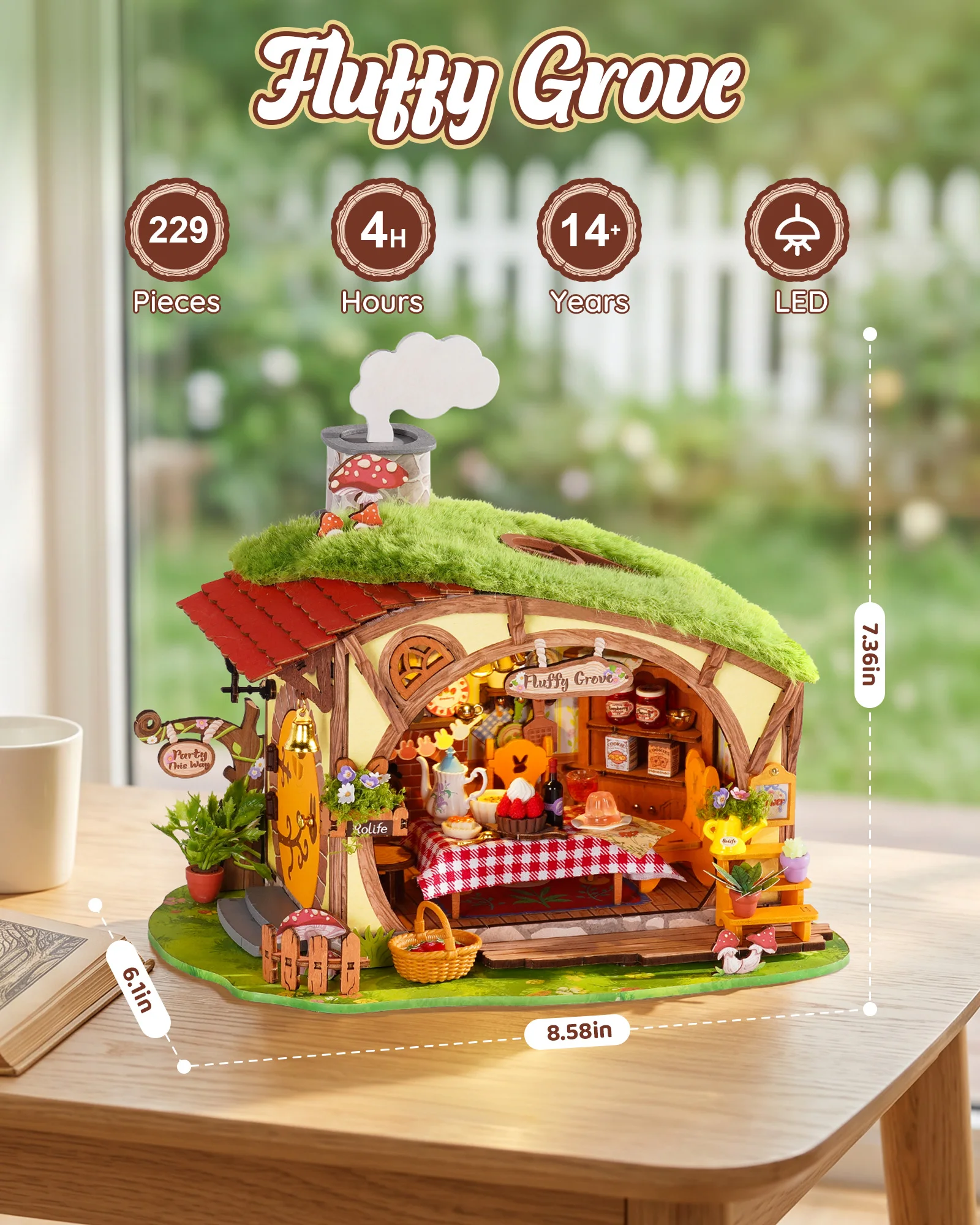 Rolife Fluffy Grove Wooden Dol - Diy Miniature Dollhouse Kit Book Nook recension och pris