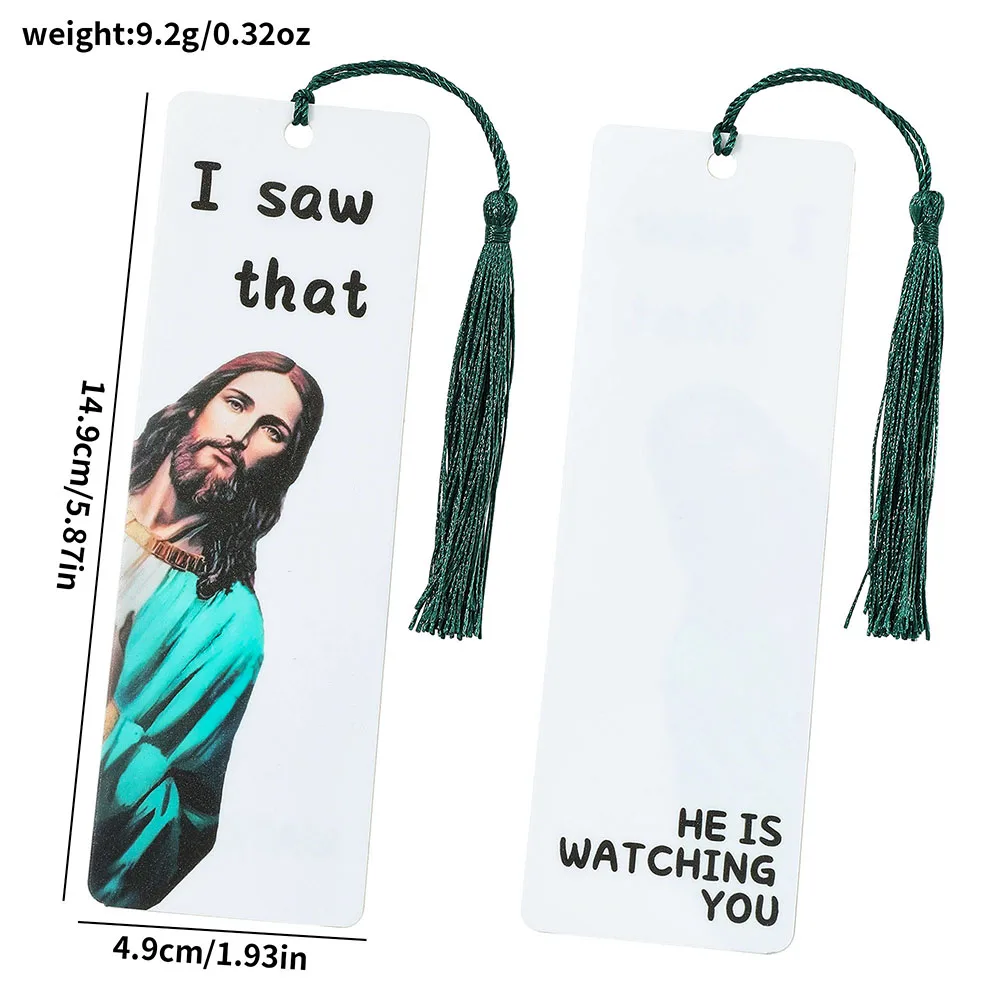 Acrylic Jesus Bookmark with Green Tassel Reading Accessory for Fiction Fans Collections, Holiday Gifts for Colleagues