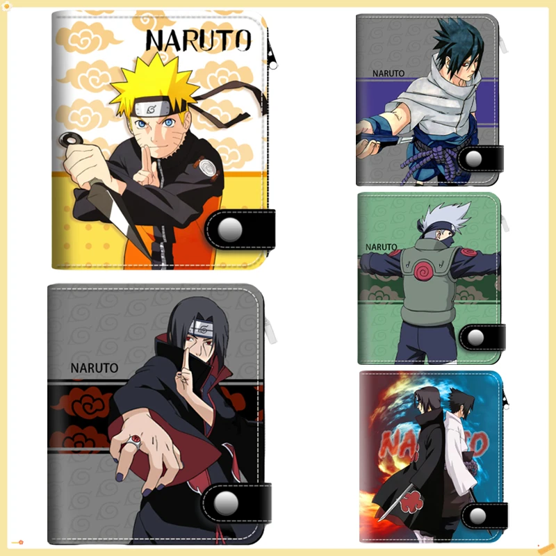 Monedero Naruto, cartera de cuero Pu a la moda, bolsas de almacenamiento, monedero para estudiantes de dibujos animados, tarjetero, billeteras con botones, regalos
