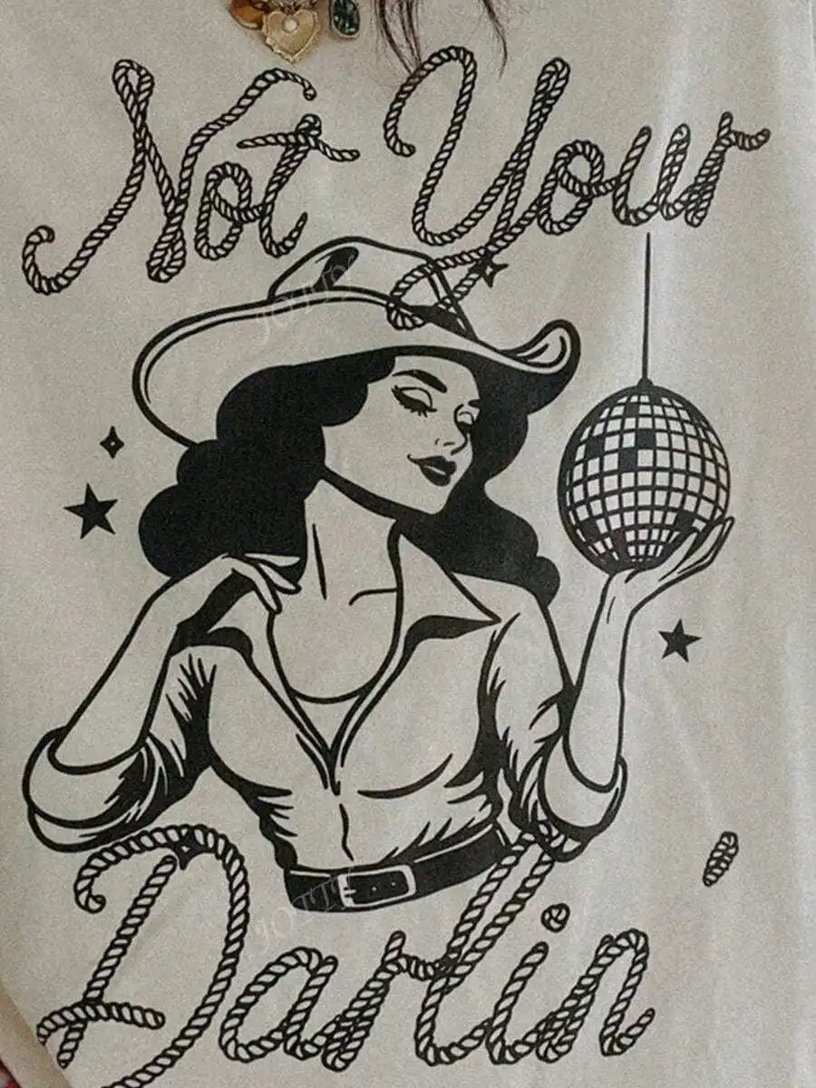 Camisetas gráficas Not Your Girl para mujer, camiseta con estampado de vaquera occidental, camiseta de manga corta con cuello redondo, ropa Vintage femenina de gran tamaño