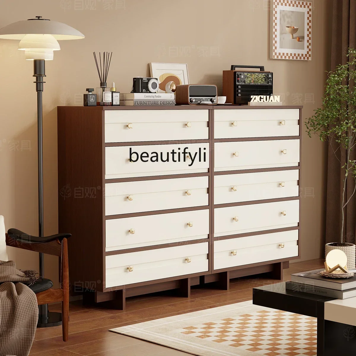 

xz1Medieval style chest of drawers, simple modern bedside cabinet, living room storage cabinet against the wall