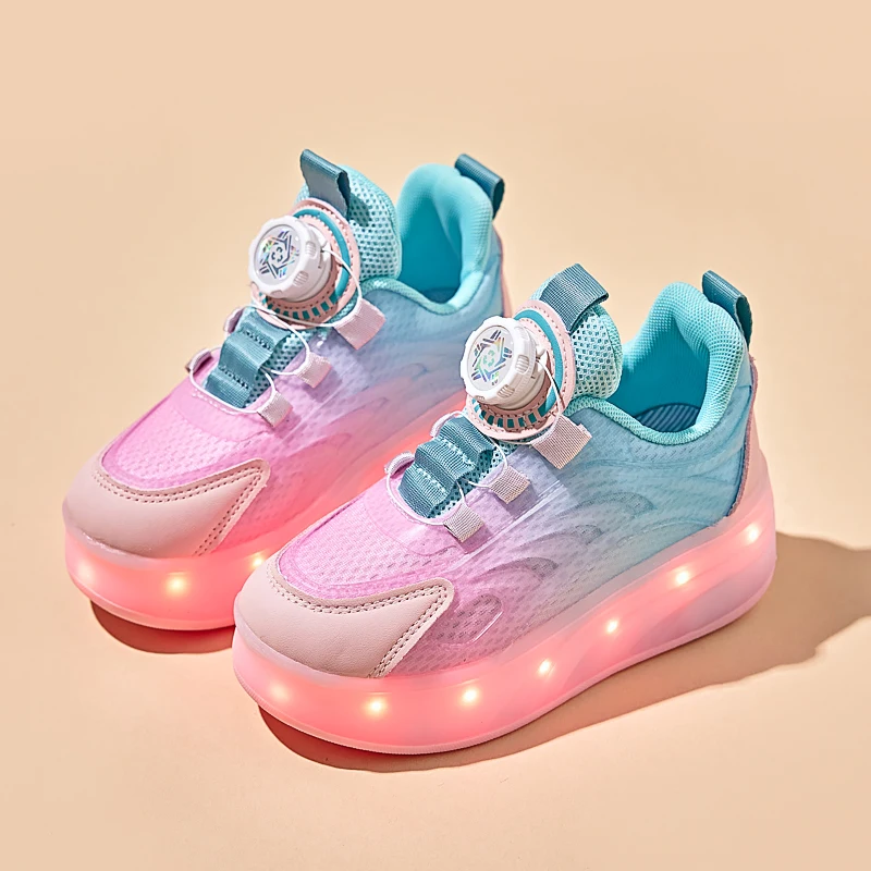 High Quality Skate Shoes for Kids Fashion LED Light Luminous Sneakers Children Two Wheels Shoes for Boys Girls with USB Charging