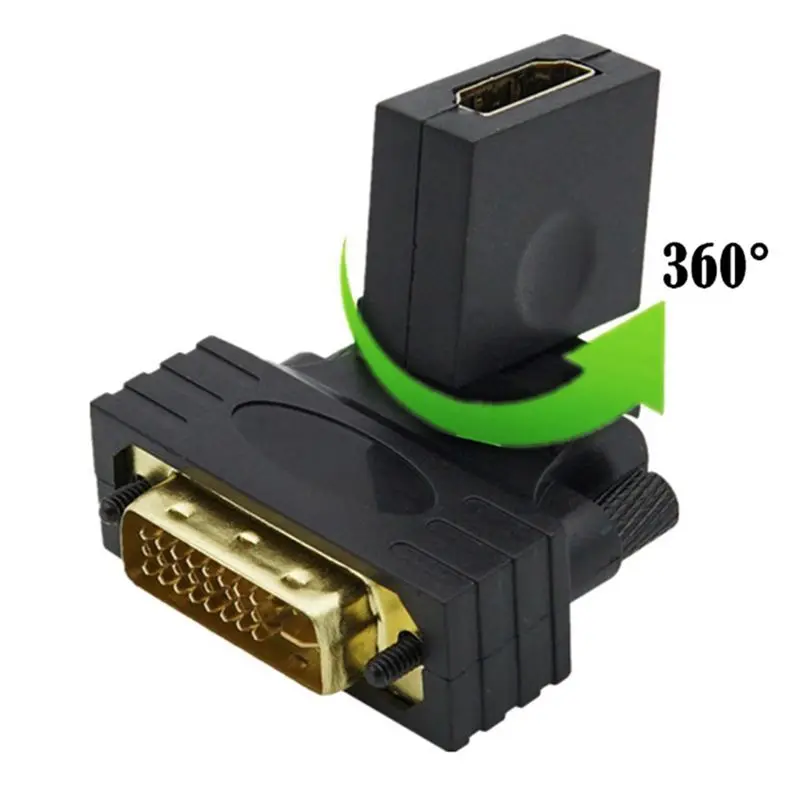 DVI To -Compatible Adapter Male To Female 360 Degree Rotating Swivel For HDTV, Video Card