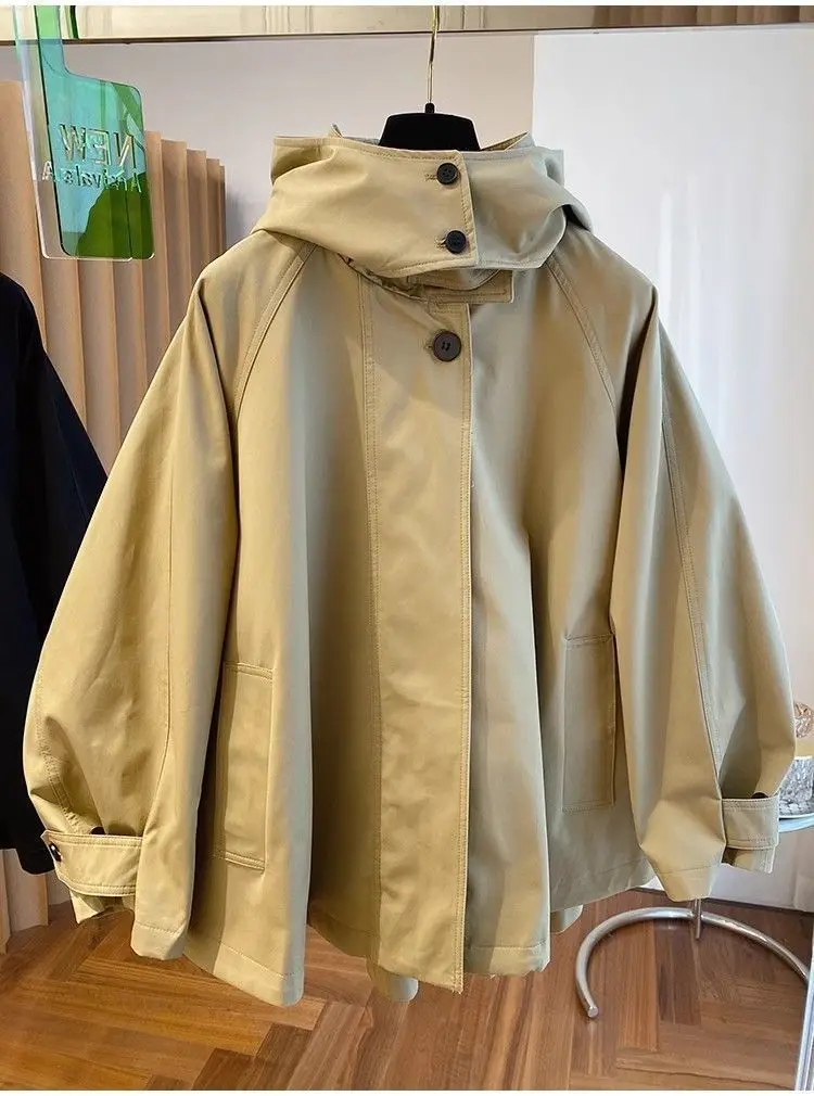 

Casual Hooded Jacket for Women 2025 New Autumn Windbreaker Medium Length Coat