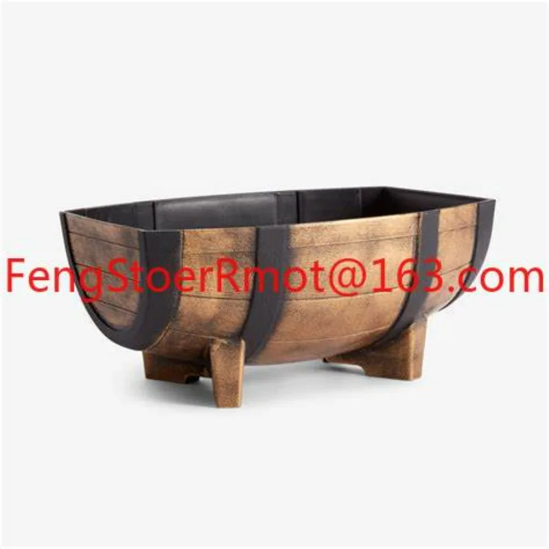 

Creative Plastic Imitation Barrel Flower Pot, Gardening Half Barrel Flower Planter