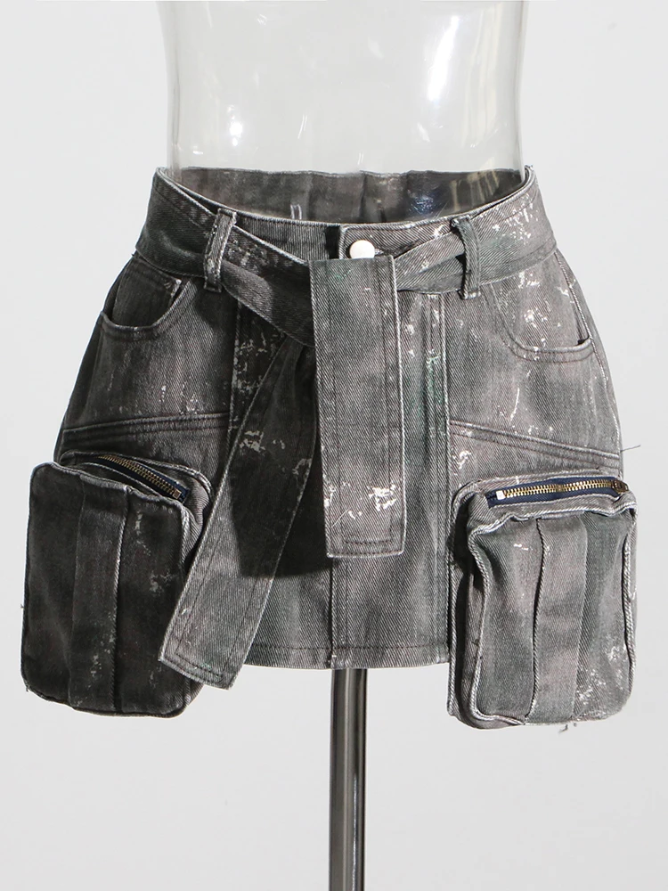 New Summer Fashion New Women A Line High Waist Short Length Patchwork Lace Up Camouflage Denim Skirts