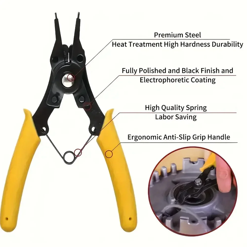 plier Assortment Kit Set M6 to M15 Shaft Bearing Retaining Clip Snap Ring C Type External Circlip 15 Sizes Retaining Ring Tools