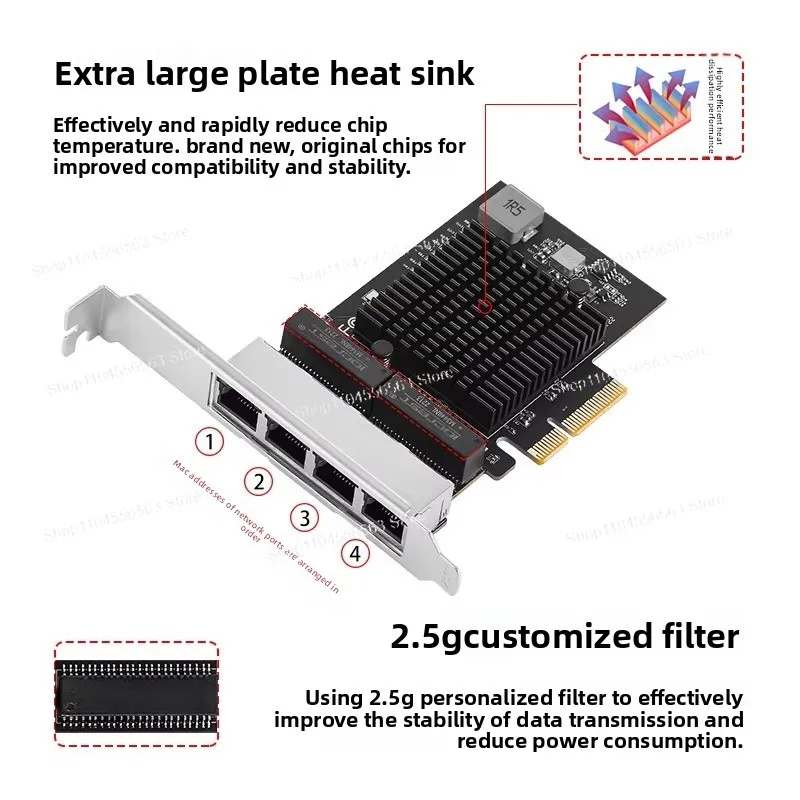 RTL8125B Chipset 4‑Port 2.5G Ethernet Network Card – PCIe Expansion Adapter for High‑Speed NAS, Router & Server Applications