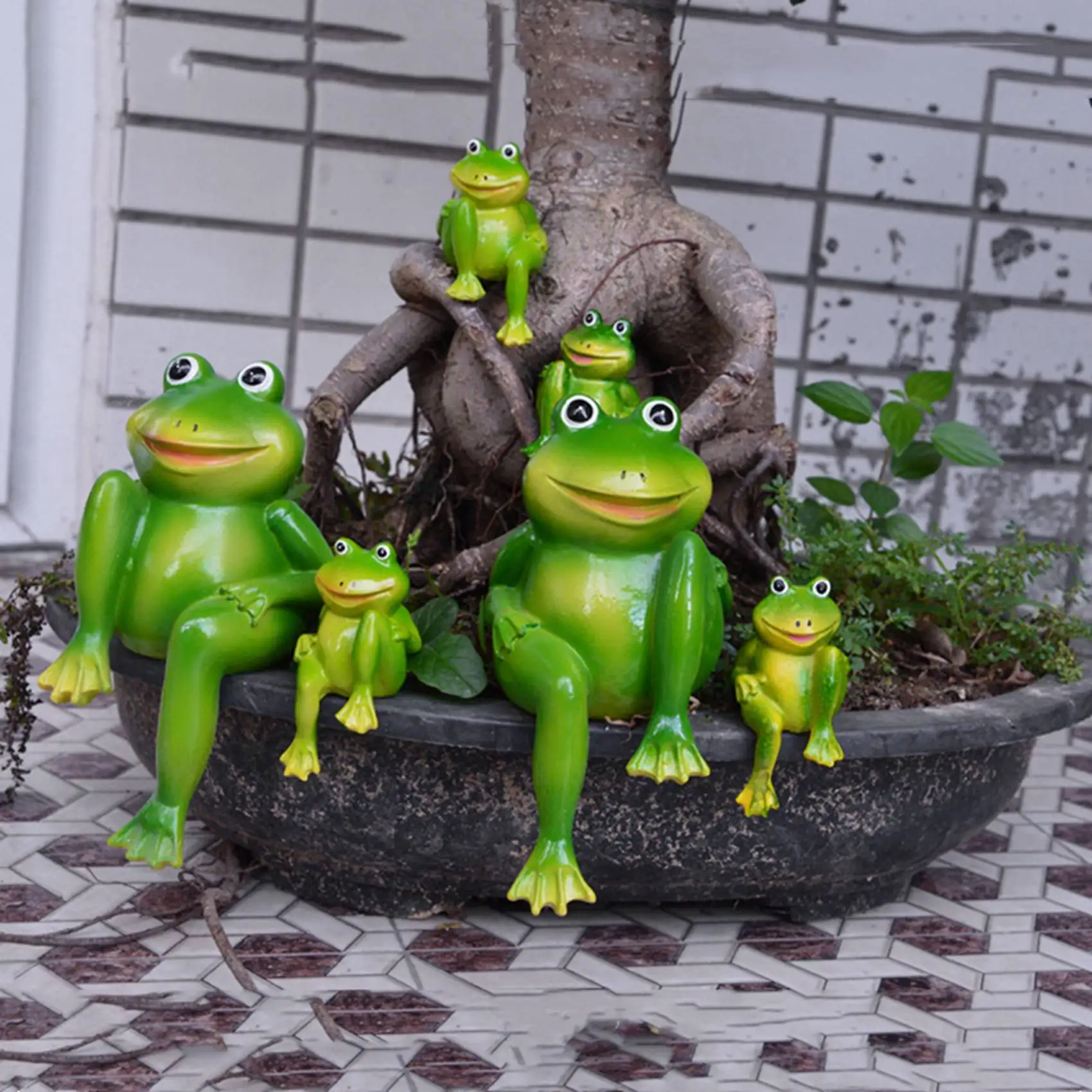 AC23-4Pcs/Set Cute Resin Sitting Frogs Statue Outdoor Garden Store Frog Sculpture For Home Desk Garden Decor Ornament S2