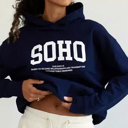 American Vintage Style Letters Printing Oversized Hooded Sweatshirts Long Sleeve Loose Thick Terry Cotton 90s Kpop Women Hoodies