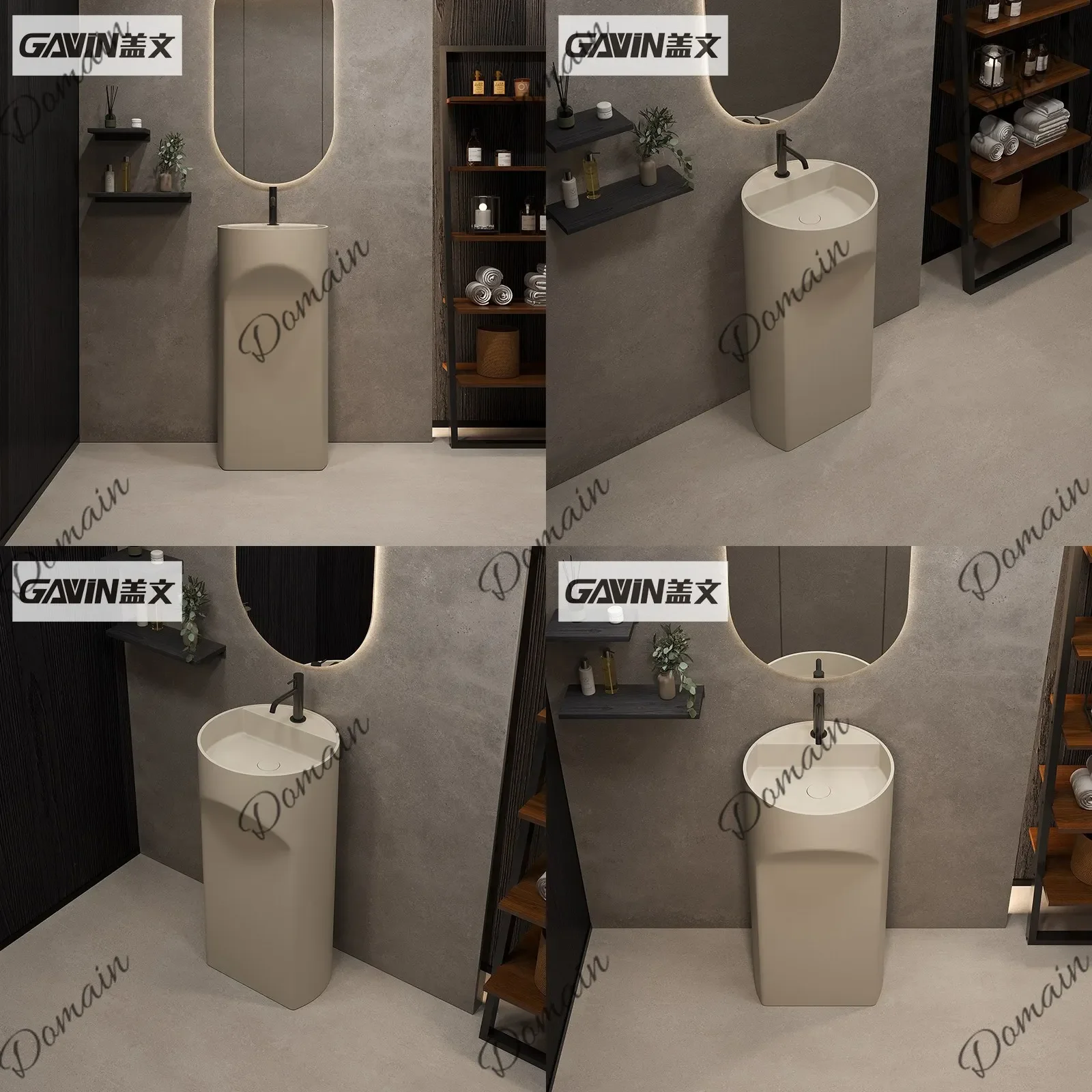sBc Gavin Milk Coffee Artificial Stone Column Basin One-Piece Floor-Mounted Washbasin for Hotel Balcony