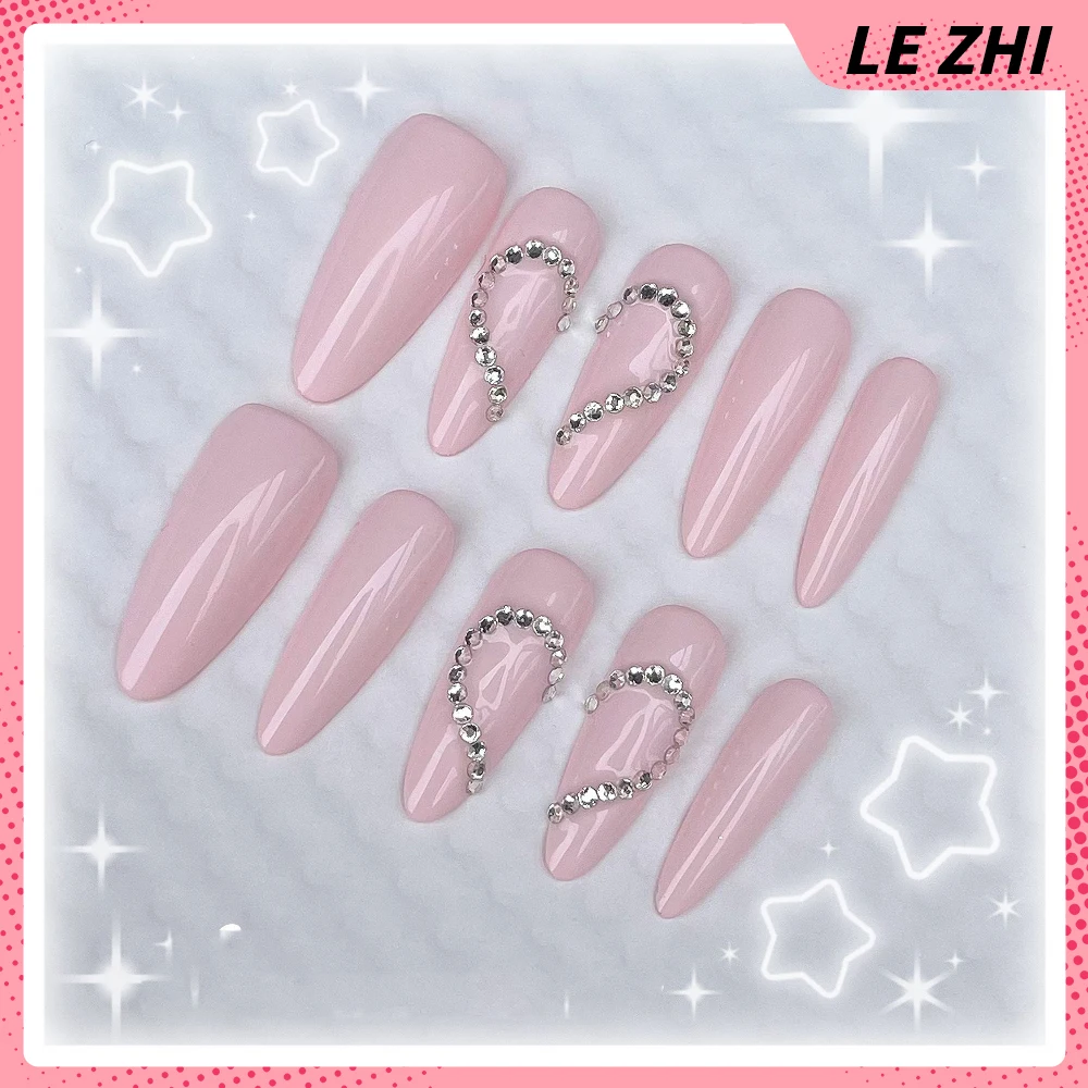 جميل قصير مربع جولة اليدوية يمكن ارتداؤها غطاء كامل الأظافر Kawaii أرنب مرسومة باليد القوس زهرة الماس القط عيون اضغط على الأظافر #4