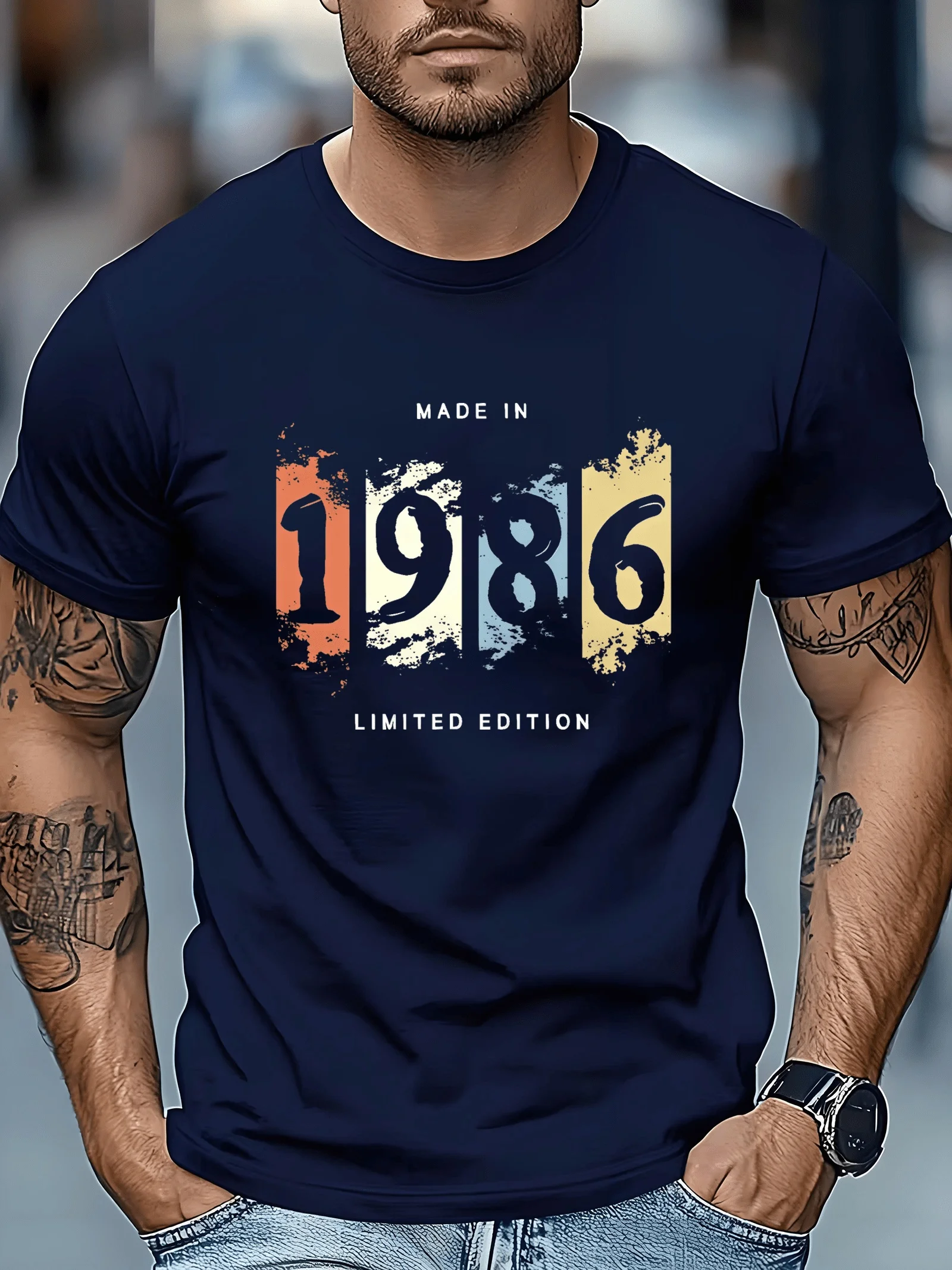 Vintage 1986 T-Shirt Summer Men's Tracksuit Crew Neck Short Sleeve Tops Casual Breathable Sportswear Harajuku Fashion Streetwear