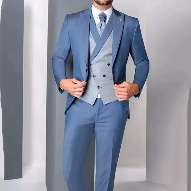 Formal Party Men Suit Sets Wedding Grooms Tailor-made Blazer Vest Pants 3 Pieces Piano Performance Male Elegant Slim Fit Outfits