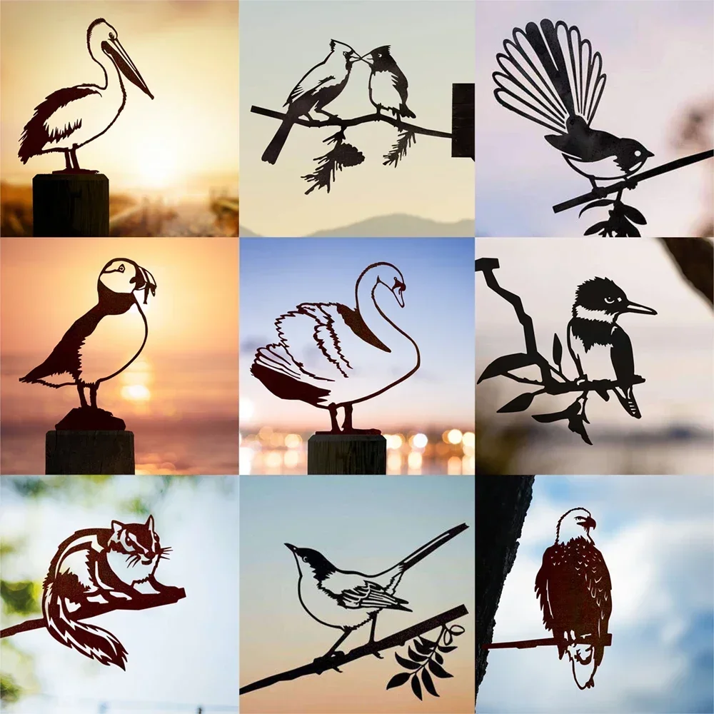 Silhouette Of Owl Hummingbird Woodpecker Robin Birds Family Shape Decorative Objects Garden Home Woods Decoration Pastoral Decor