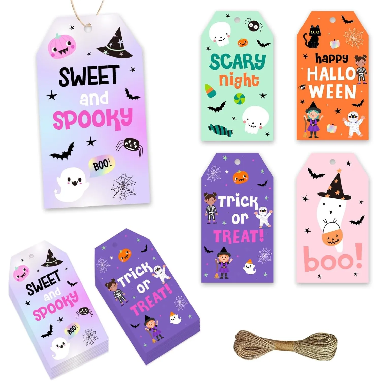 Fangleland 50Pcs Colored Halloween Thank You Favor Gift Tags Trick or Treat Spooky Goodie Candy Boo Tag Party Decor Supplies