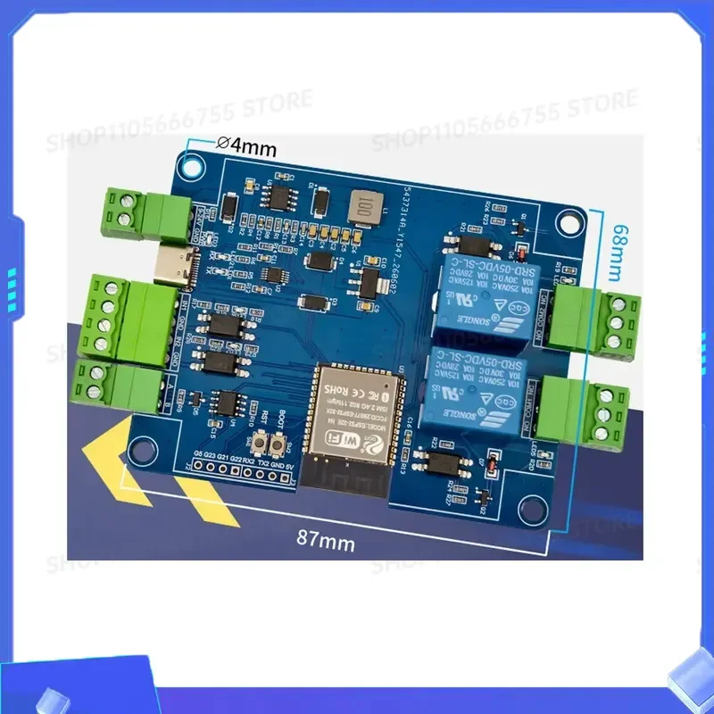 New ESP32 2 Channel Relay RS485 Modbus Module 2IN 2OUT Optocoupler Isolation WiFi BT CH340 Type-C 7-24VDC Dual Power Supply