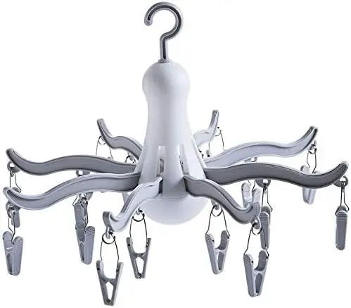 16-Clip Foldable Sock Drying Rack for Underwear, Bras, Towels - Space Saving Hanging Dryer