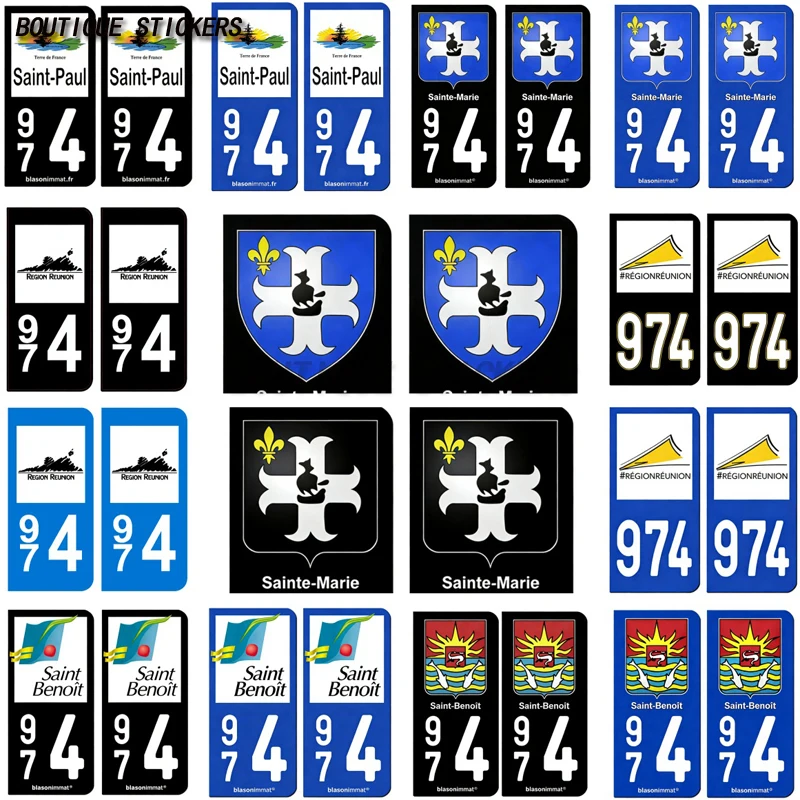 

2Pcs Autocollant plaque d'immatriculation française 974 H Réunion LogoType-Saint-Benoit-Ville-Paul-Ville-Sainte-Marie-Armoiries