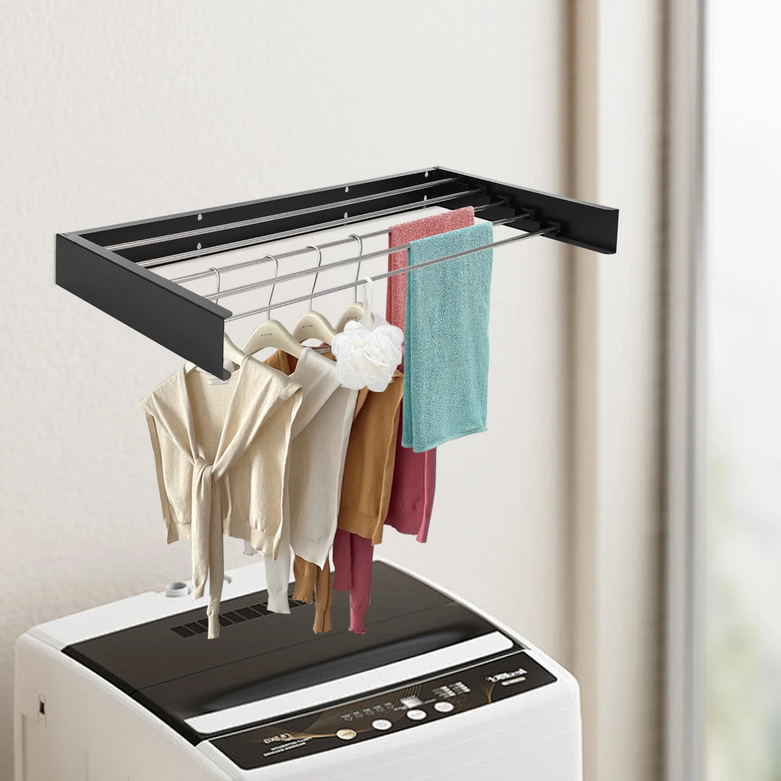 Adjustable Bathroom Towel Rail Drying Rack Wall Mounted Clothes Laundry Shelf 6.5-9cm/2.56-3.54in