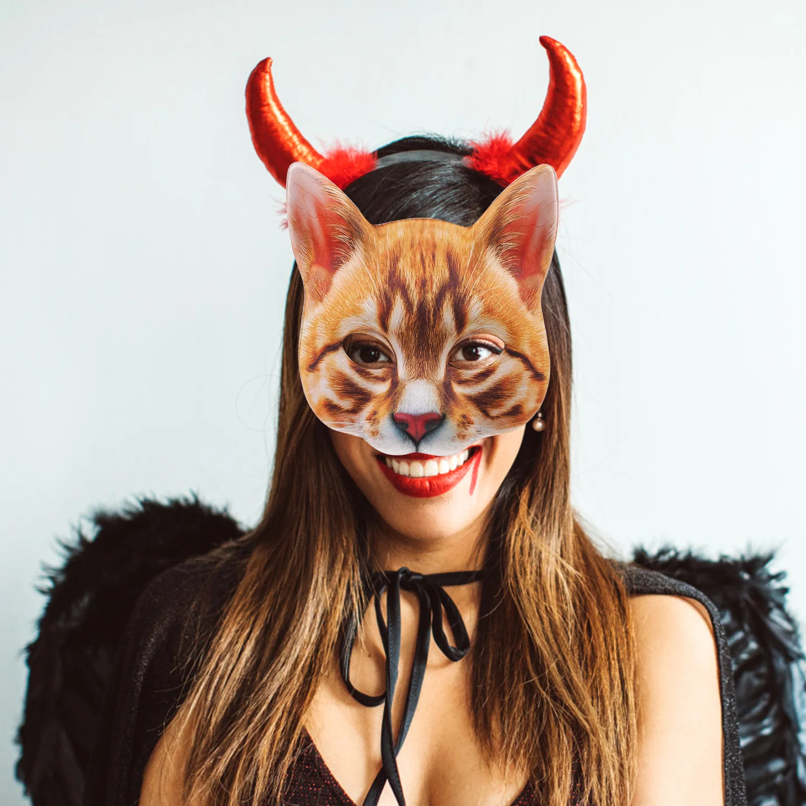 

2Pcs Cat Mask Solid Sturdy Masquerade Party Mask for Women Halloween Cosplay Creative Accessory Party Accessory