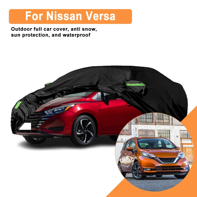 Full Car Cover For Nissan Versa All Weather Outdoor Snow Sun UV Dustproof with Reflective Strips Wind Straps