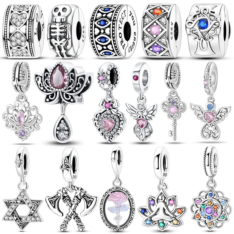 Hot Sale Vintage Gothic Lotus Angel Charm Beads Skeleton Dangle Charms Fits 3mm Bracelet Necklace For Women Luxury DIY Jewelry