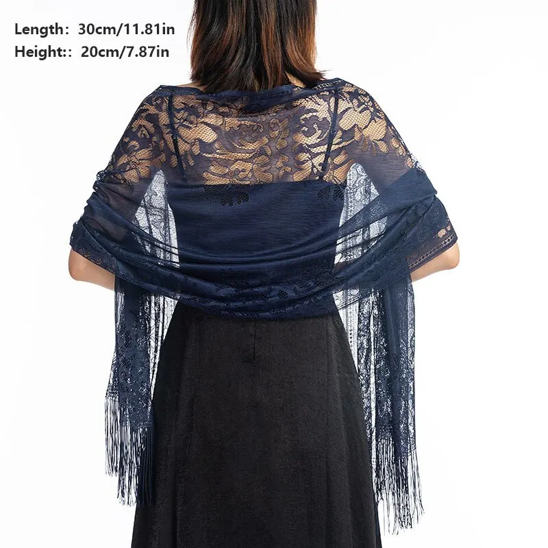 Lace Shawl Evening Dress Party Dinner Shawl Solid Color Hollow Out Lace Floral Jacquard Scarf For Women