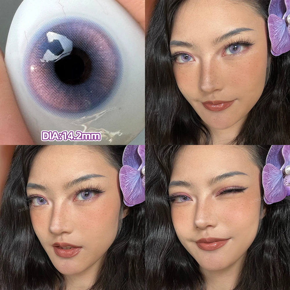 OVOLOOK-2pcs/pair Fashion Cosplay Pupils Myopia Colored Contact Lenses Beauty Purple Contact Lenses for Eyes Natural Blue Lens