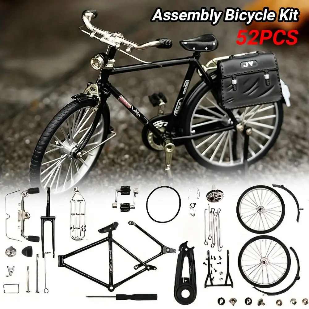 1:10 Scale Assembly Bicycle Model Toys Retro DIY Simulation Bike Model Kit Alloy Self Assembled Mini 28 Big Bar Bicycle