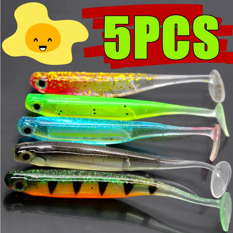 Новинка, 1-5 шт., мягкая приманка для рыбы с Т-образным хвостом, 7/9 см, 3D Радужная рыба, дорожная приманка для подсобак, 10 см, 5 г/8 см, 3 г, встроенная приманка из алюминиевой фольги, дорожная приманка