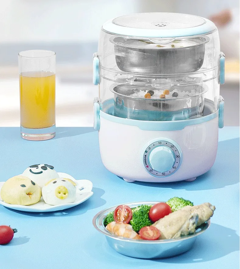 

Electric Food Heater Portable Lunch Box 220V with Stainless Steel Bowl and Plate Food Steamer for Office and Home