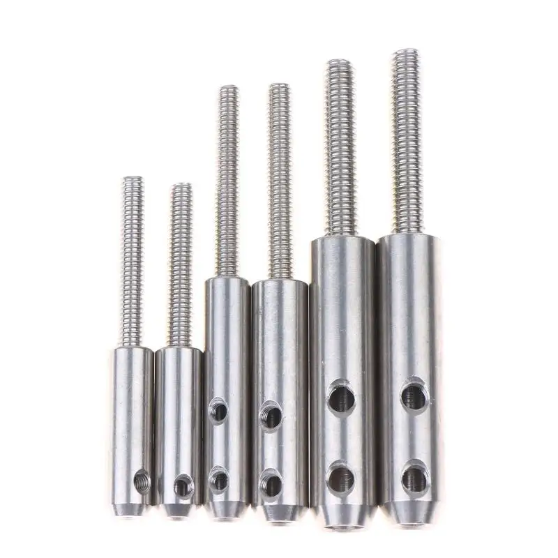 New 2PCS Stainless Threaded Stud Tension End Fitting Toggle Anchor Terminal With Hexagon Bolt For 2-8MM Wire Rope Cable Railing