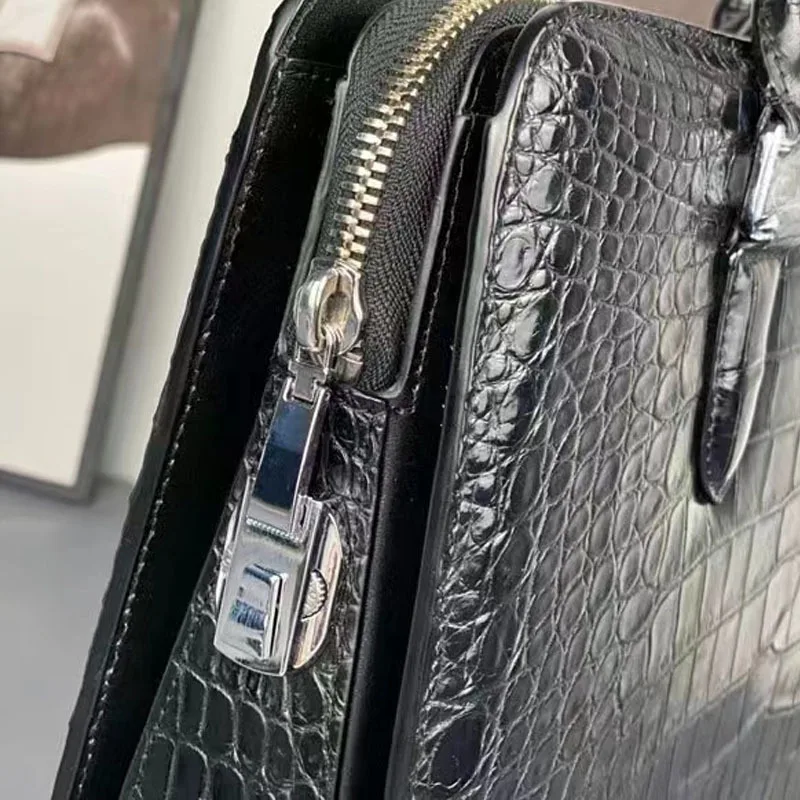 Nova maleta masculina casual versátil real crocodilo bolsa moda na moda barriga couro escritório sacos de negócios bolsa maleta