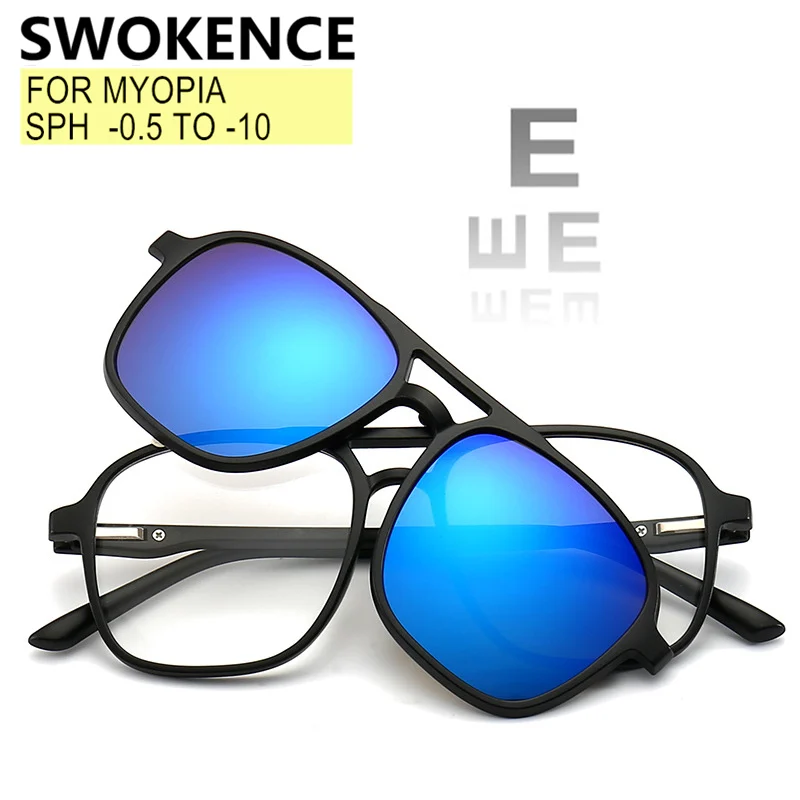 

6 In 1 Prescription Glasses With Clip-on Sunglasses Set Men Women High Quality Lenses Custom For Myopia And Astigmatism F538
