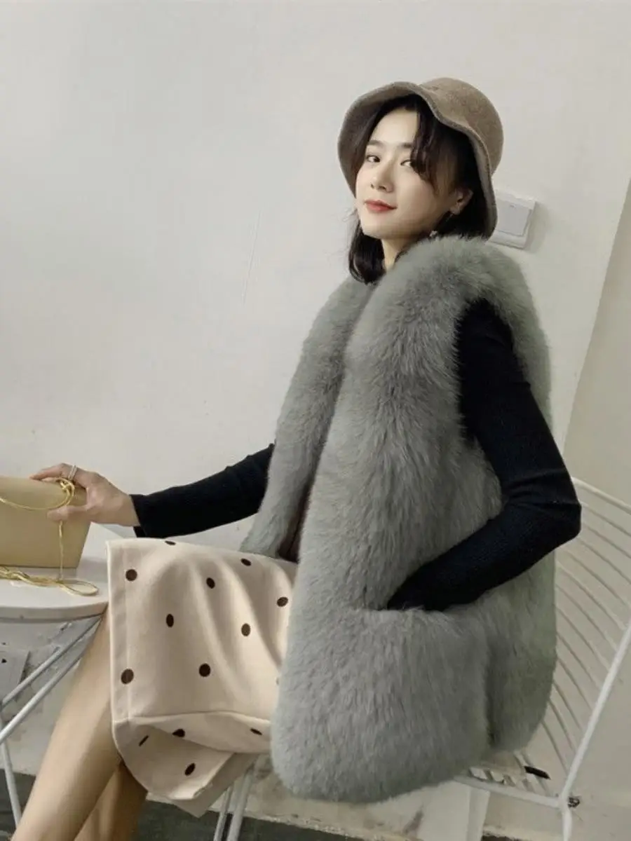 

Женский меховой жилет средней длины с асимметричным подолом, теплая верхняя одежда, повседневный стиль, коллекция Весна 2026, модное пальто-куртка