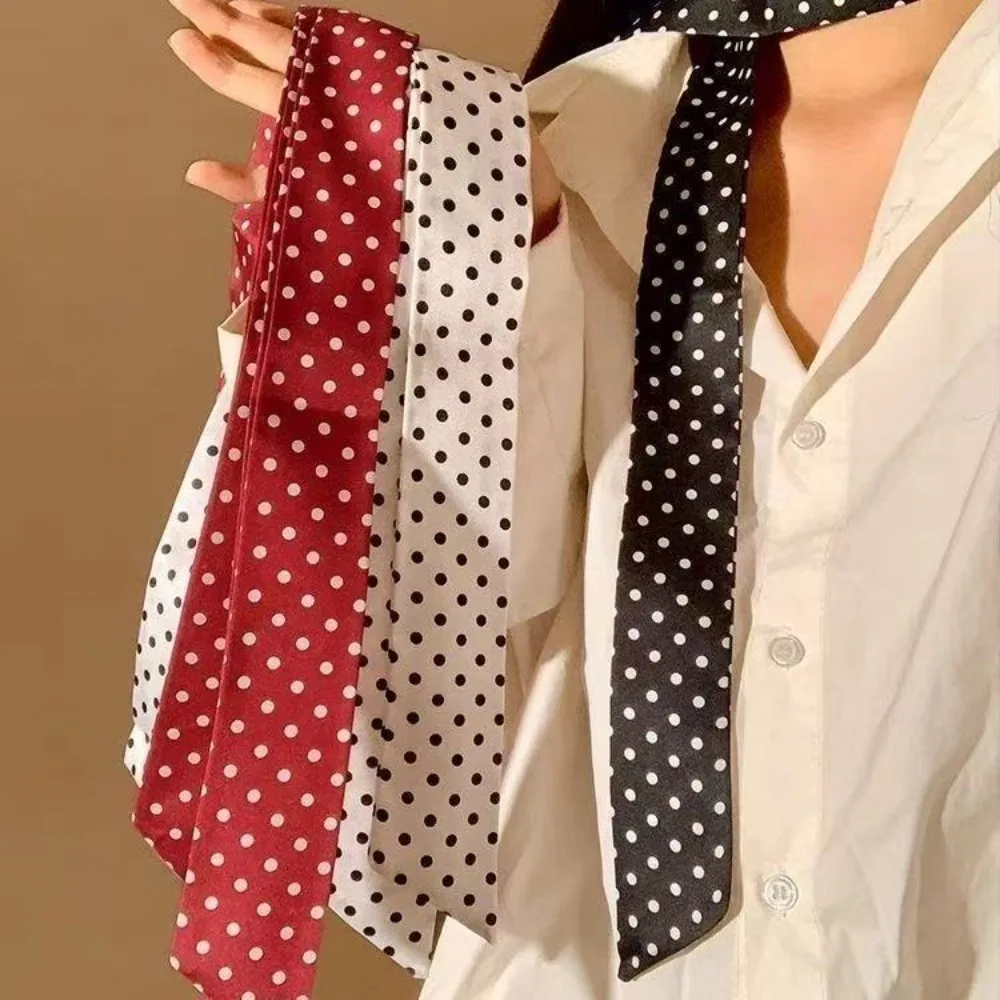 French Style Minimalist Polka Dot 133x4cm Narrow Long Scarf for Women Tie Bag Ribbon Headband Choker Streamer Lady Accessories
