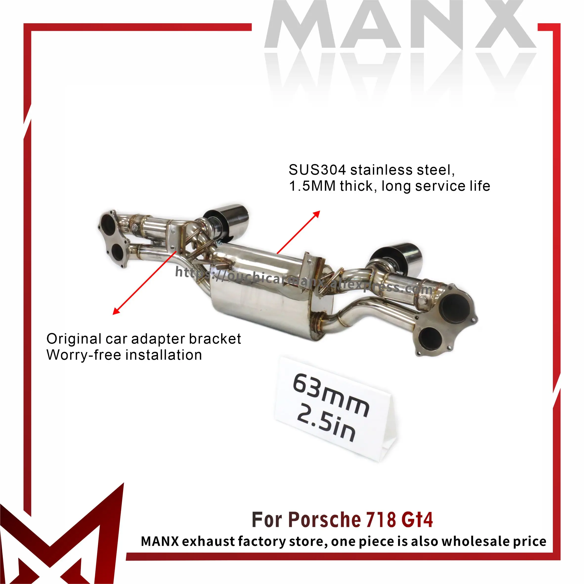 

MANX Exhaust system for Porsche 718 GT4 Stainless steel Catback with Vacuum valves Increase pipe diameter 63mm