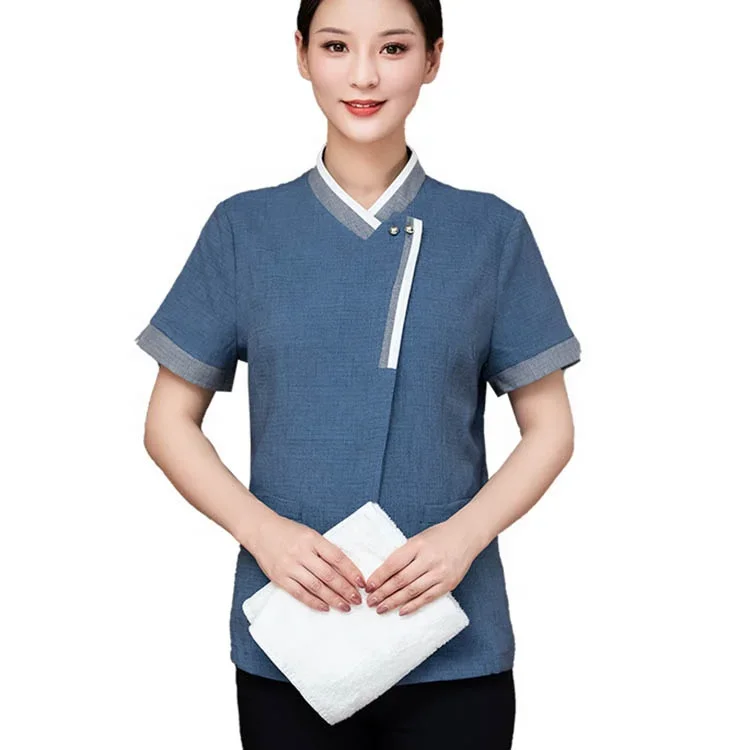 Custom Logo Summer Hotel Clothes Cleaning Shirt Housekeeping Staff Uniform