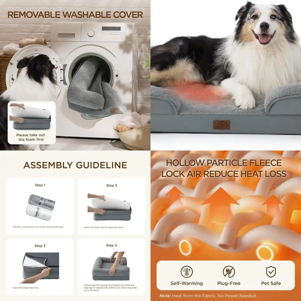 

Orthopedic XL Dog Bed - Waterproof, Removable Cover, Non-Slip, Grey, Large Dog Couch