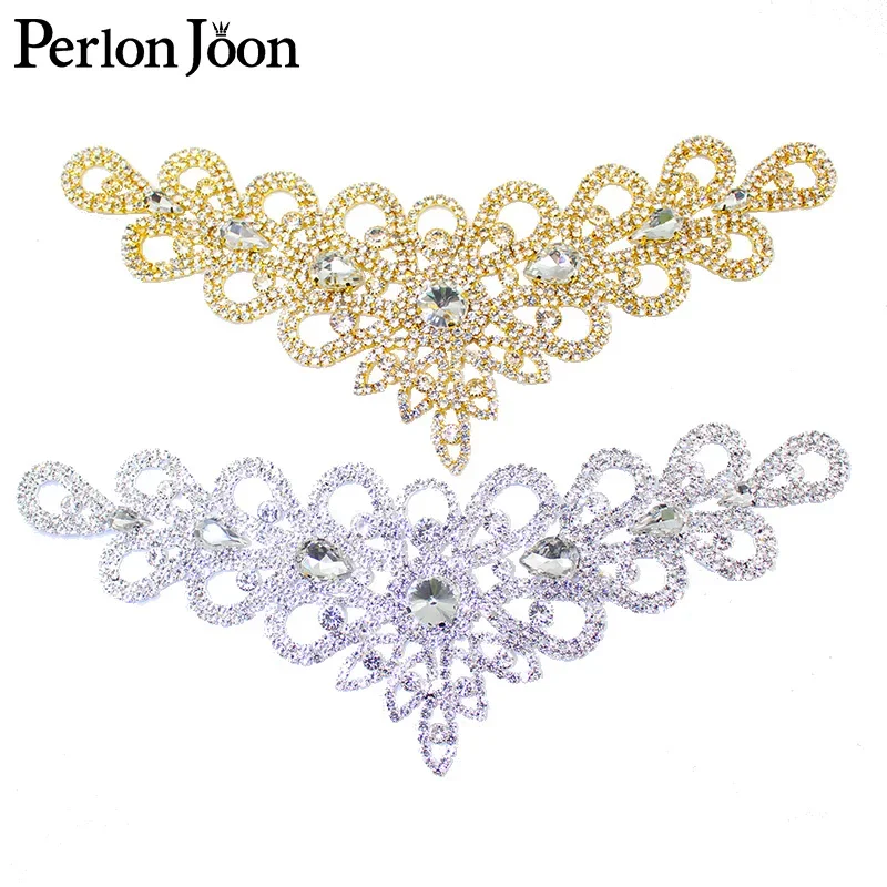 1PCS Glitter Crystal Rhinestone V Applique Gold Silver Rhinestone Patch Bridal Wedding Headdress Neckline DIY Decoration YL009