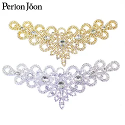 1PCS glitter crystal rhinestone V applique gold silver rhinestone patch bridal wedding headdress neckline DIY decoration YL009