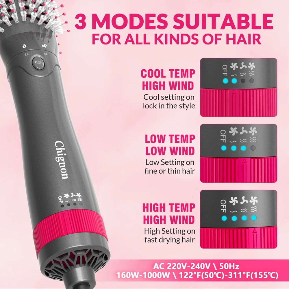 Negative Ionic Blow Dryer Brush Professional Hair Dryer Hot/Cold Air Hair Straightening Brush Electric Hair Brush