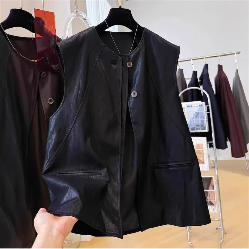 Leather Vest Women's Tops 2026 Spring Autumn New Sleeveless Vest Jacket Ladies Waistcoat Street Chalecos Para Mujer